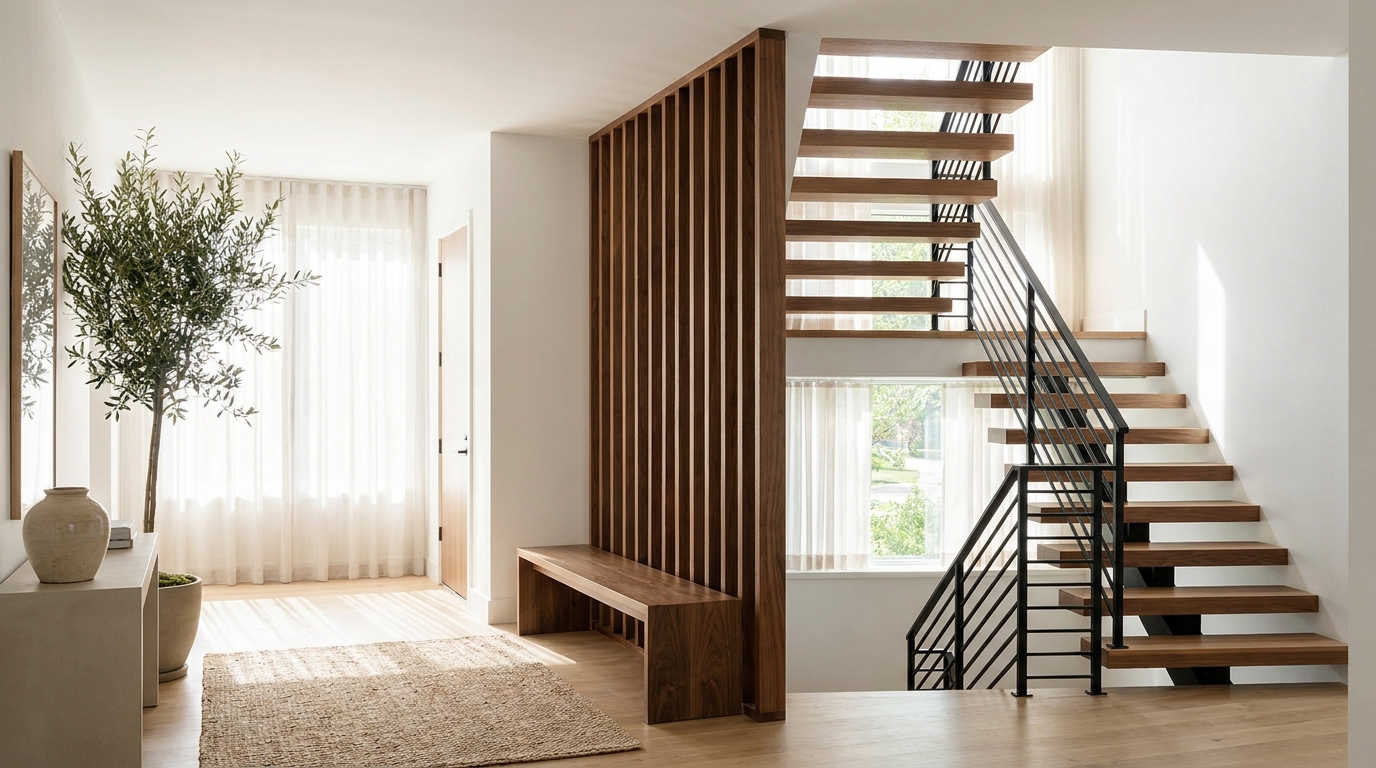 Wood Slat Dividers for Staircases and Entryways: Designing a Statement First Impression