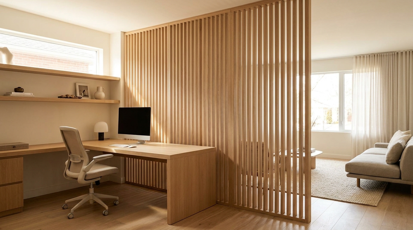 Wood Slat Dividers for a Home Office: Building a Focused Workspace Without Closing Off the Room