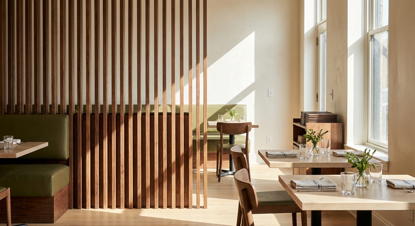 Commercial Wood Slat Room Dividers: Specifying Them for Restaurants, Lobbies and Studios