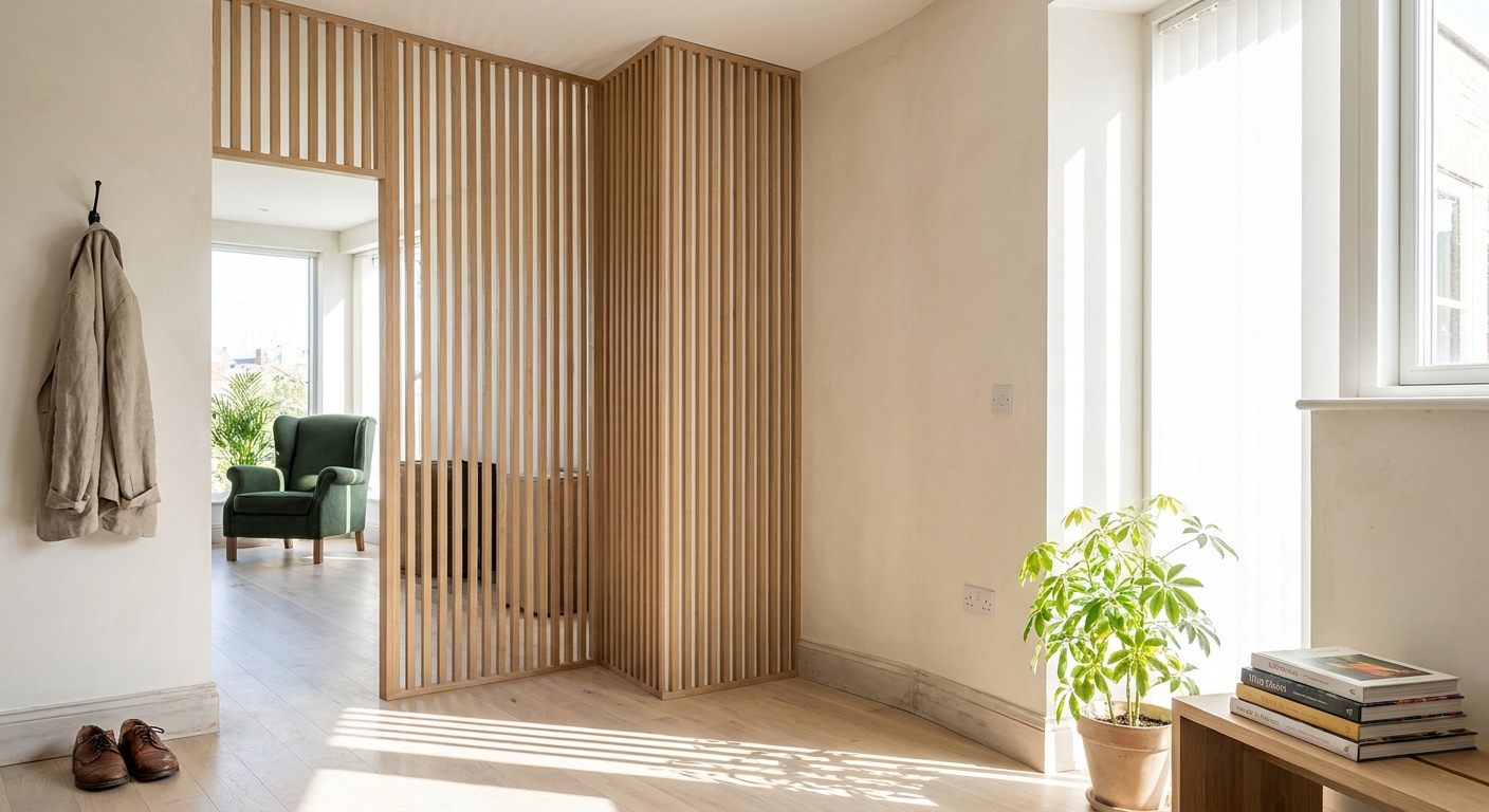 Beyond the Straight Run: L-Shaped, Partial-Width and Stepped Wood Slat Divider Layouts