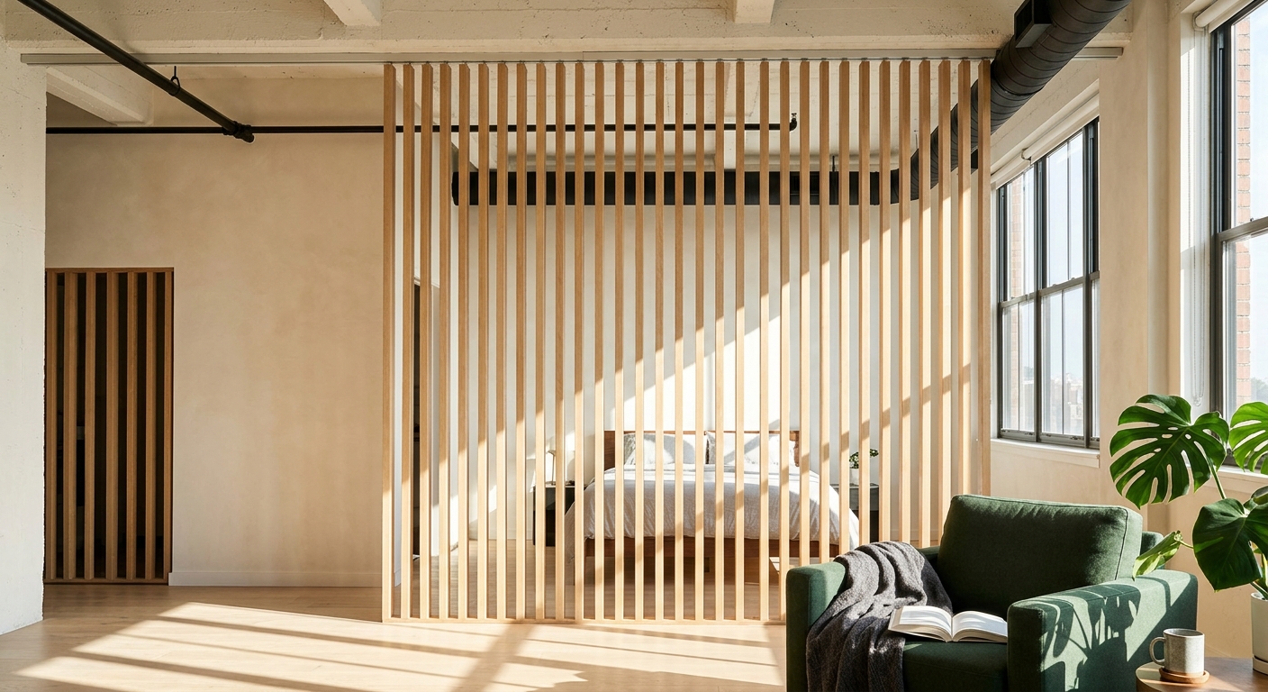 Wood Slat Dividers in Condos and Lofts: Concrete Ceilings, Drop Ceilings and Ductwork